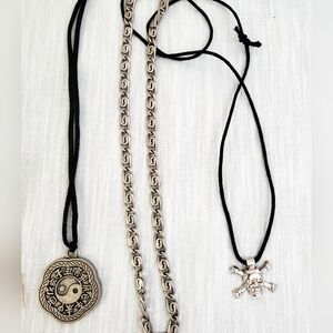 3 Men's Chains Ying Yang Skull & Cross Bone Byzantine Chain